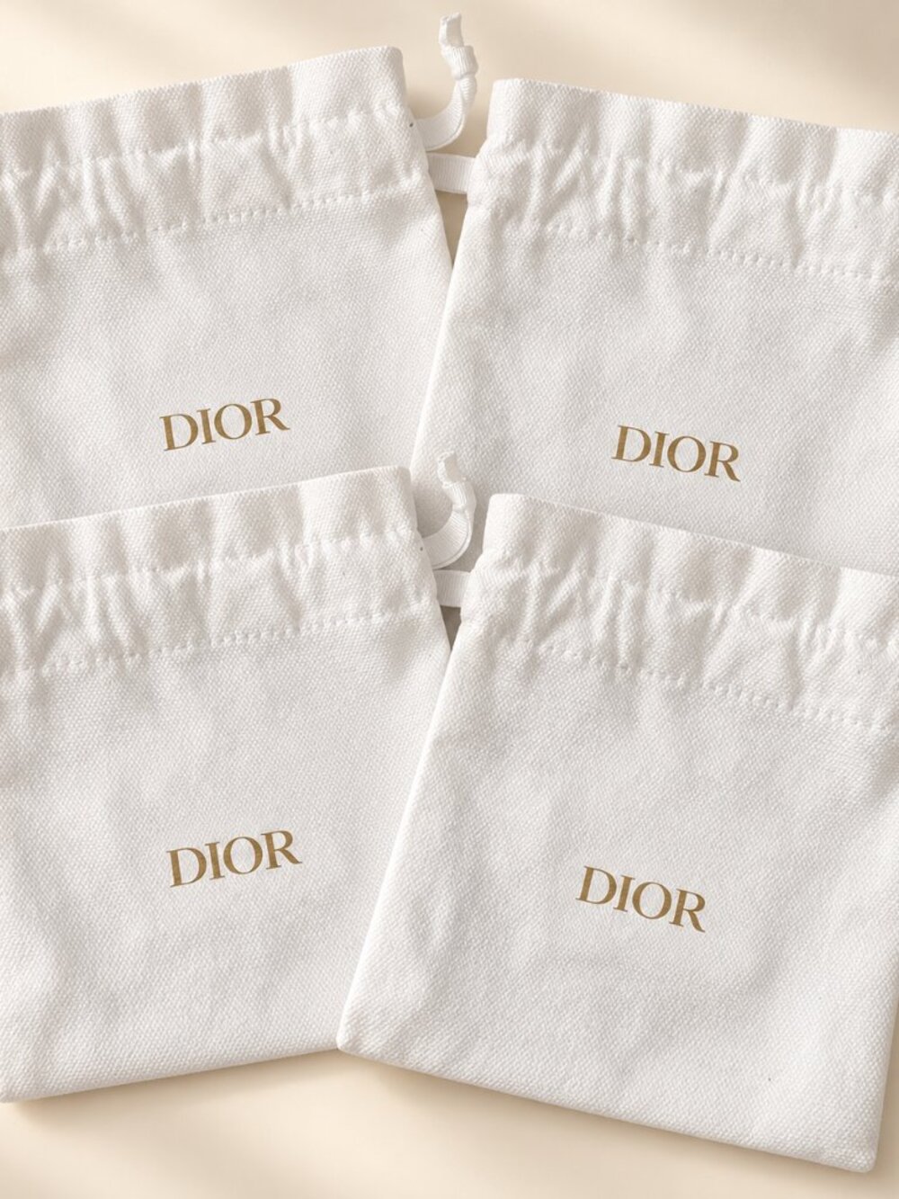 NEW Set of 4 Dior Cotton Drawstring Pouches Jewelry Travel Makeup